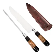 Kit Churrasco Faca Chaira Inox 10 Chifre Madeira Cutelaria Foto  mini 1