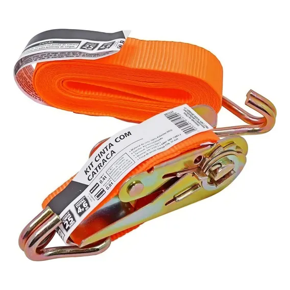 Kit Cinta Catraca 25mm 4.6m 500kg - Worker Cor Laranja Foto 1