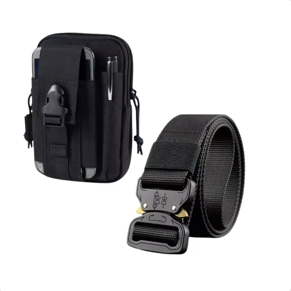 Kit Cinto Com Fivela Engate Rapido E Bolsa Porta Objetos Cor Bolsa Preta E Cinto Preto Tamanho 125cm Foto 1