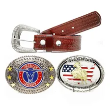 Kit Cinto Masculino Country Presente + 3 Fivelas Cowboy Luxo Cor Laranja Tamanho 90 Foto mini 1