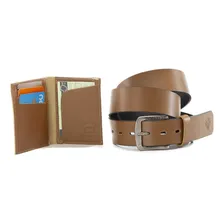 Kit Cinto Masculino De Couro Legitimo E Carteira De Couro Cor Caramelo Tamanho 90 Use Young Foto mini 1