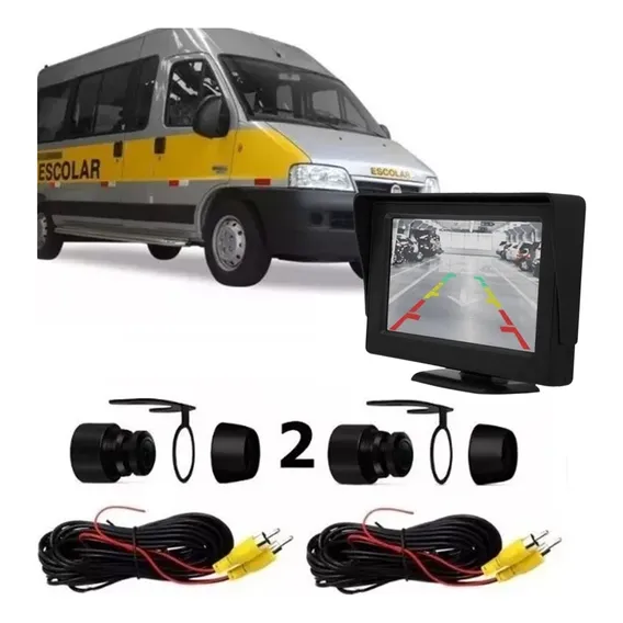Kit Câmera Frontal + Ré Van Escolar Retrovisor Monitor Lcd Foto 1
