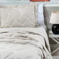 Kit Cobre Leito Cama Casal Queen Bordado Percal 200fios Bege Foto mini 2