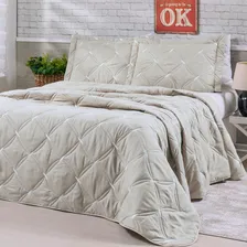 Kit Cobre Leito Cama Casal Queen Bordado Percal 200fios Bege Foto mini 1