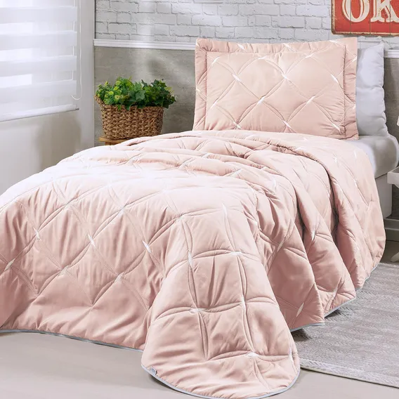 Kit Cobre Leito Cama De Solteiro Percal 200fios Rose Bordado Foto 1