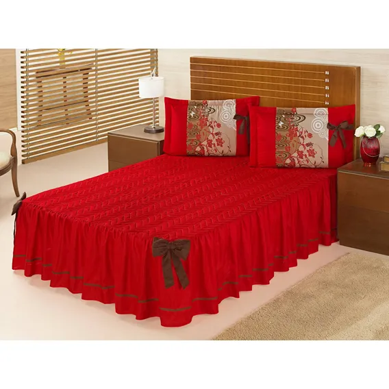 Kit Cobre Leito Colcha Bruna Casal - 5 Peças - Vermelho Foto 1