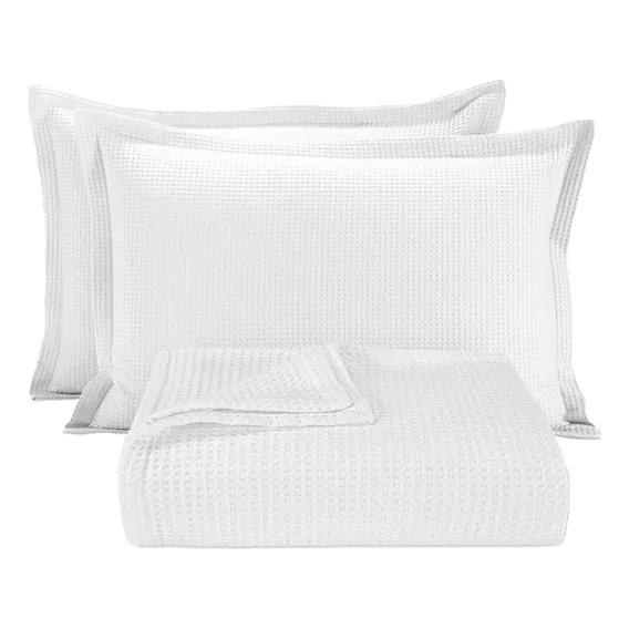 Kit Cobre Leito Colcha Casal 3 Peças Hotelaria Piquet Branco Foto 1