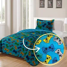 Kit Cobre Leito Jogo De Cama Solteiro Infantil Menino Menina Cor Game Foto mini 2