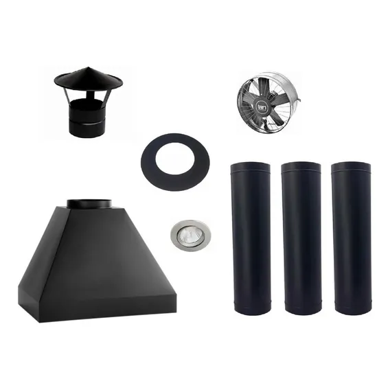 Kit Coifa De Churrasqueira Gourmet Completo Cor Preto Texturizado 110V/220V Maricoifas Piramidal Foto 1