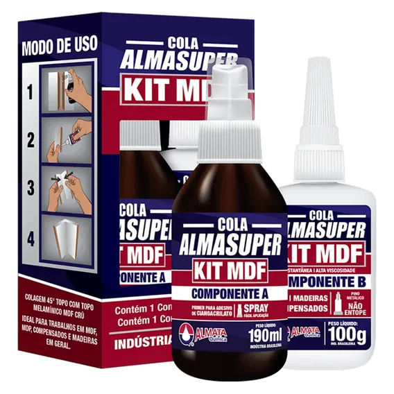 Kit Cola Almata Almasuper Mdf Ativador e Adesivo Cor Branco Foto 1