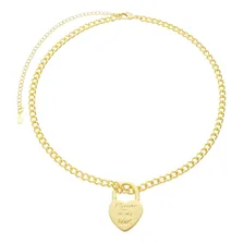 Kit Colar Choker Corrente Pingente Coração Folheado Ouro 18 Cor Dourado Foto mini 1