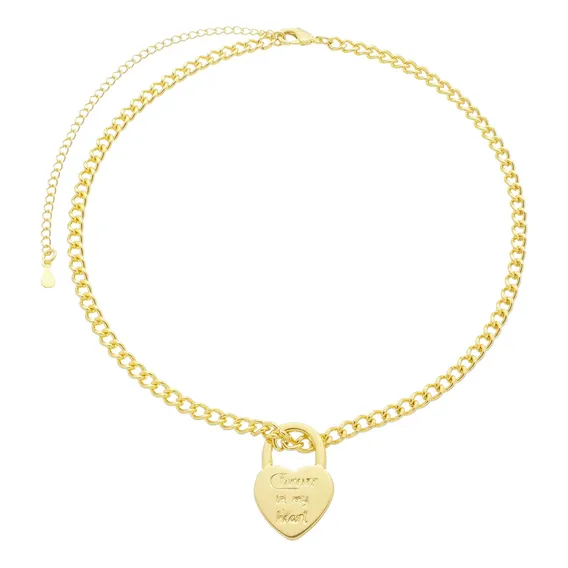 Kit Colar Choker Corrente Pingente Coração Folheado Ouro 18 Cor Dourado Foto 1