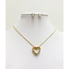 Kit Colar E Brincos Folheado Dourado Coração + Foto mini 3