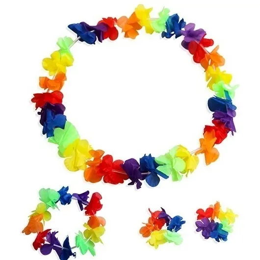 Kit Colar Havaiano Tecido Colar Coroa Pulseira Festa Foto 1
