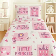 Kit Colcha Cobre Leito Infantil Menino Menina Solteiro 2 Pçs Cor Branca/rosa Princesa Foto mini  2