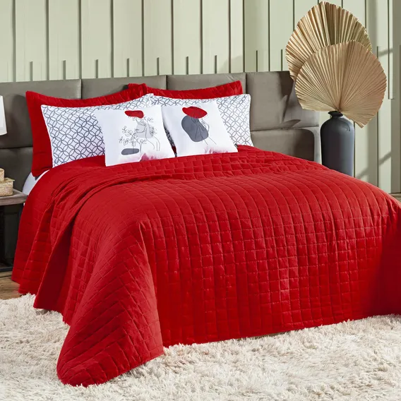 Kit Colcha Queen 7 Peças Percal 300 Fios Basic Vermelho Lady Foto 1