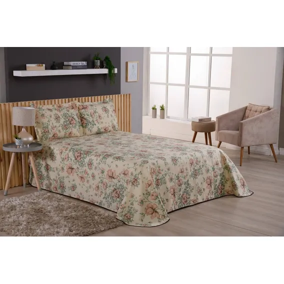 Kit Colcha Viena Casal King 3 Peças Estampado Margarida Foto 1