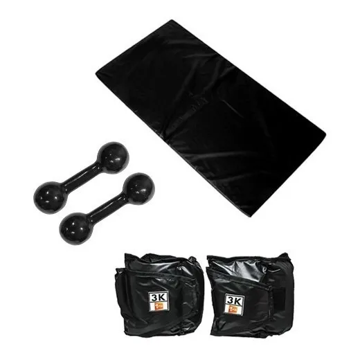 Kit Colchonete Preto+ Par De Caneleira 3kgs + Par Halter 3kg Cor Preto Foto 1