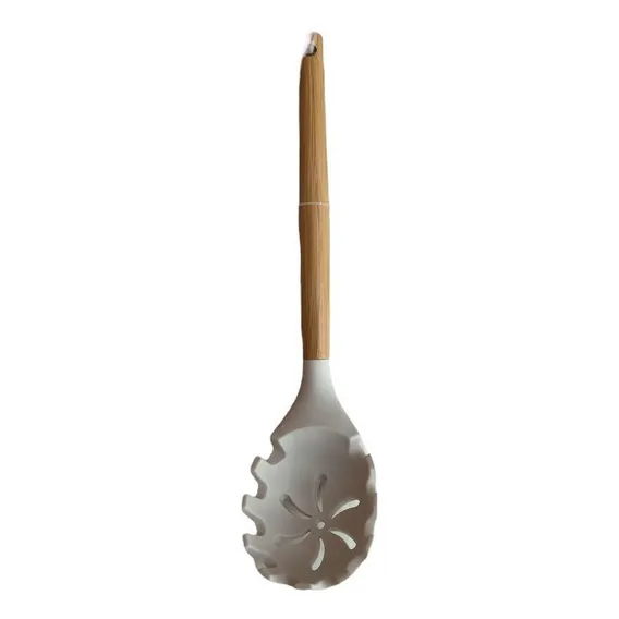 Kit Colher, Colher Macarrão E Espátula, Bambu E Silicone Foto 1