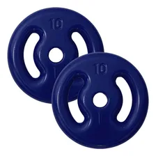 Kit Com 02 Anilhas Emborrachadas De 10kg Azul P/ Musculação Foto  mini 1