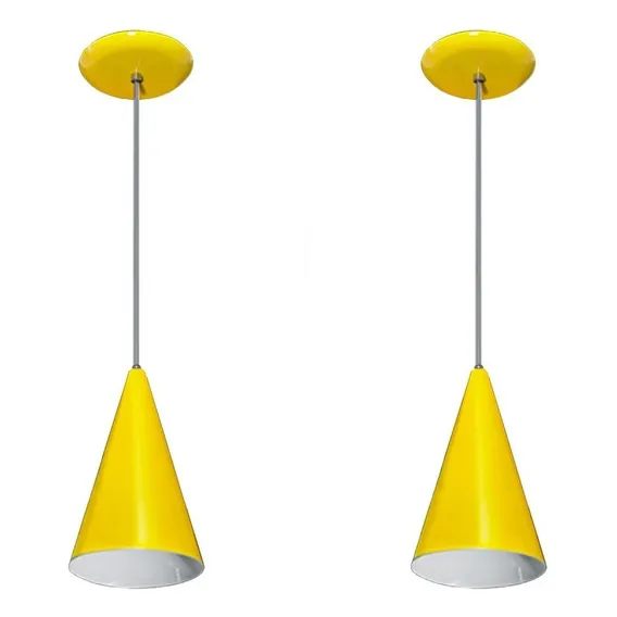 Kit Com 02 Luminarias Pendentes - Cores - Sala Quarto Estrutura Amarelo Foto 1