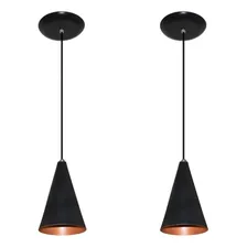 Kit Com 02 Luminarias Pendentes - Cores - Sala Quarto Estrutura Preto com Cobre 110V/220V Foto mini 1