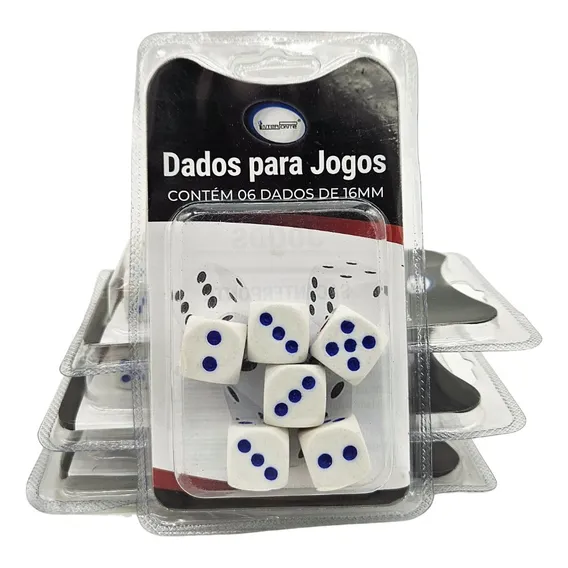 Kit Com 06 Dados Para Jogos 16mm Branco 6 Lados Foto 1