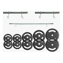 Kit Com 10 Anilhas De Ferro 2 Barras E 1 Oca Para Treinos Cor Prateado Foto  mini 1