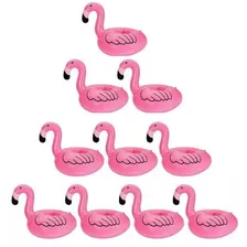 Kit Com 10 Boia Flamingo Porta Copo Inflável Para Piscina Foto  mini 1