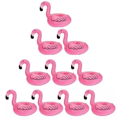 Kit Com 10 Boia Flamingo Porta Copo Inflável Para Piscina Foto 1