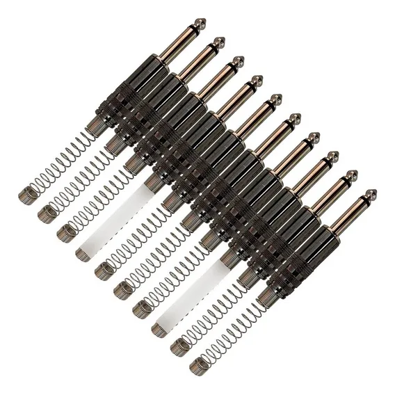 Kit Com 10 Plug P10 Mono Metal Com Mola Espiral Niquelado Foto 1