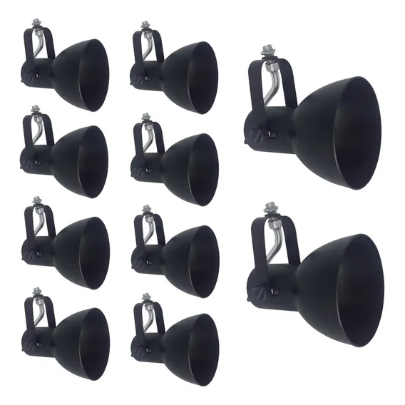 Kit Com 10 Spot De Trilho Iluminação Industrial Teto - Bocão Estrutura Preto 110v/220v Foto 1