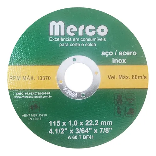 Kit Com 100 Discos De Corte Aço 115x1,0x22,2mm - Merco Nobre Foto 1