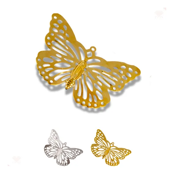 Kit Com 100 Pingentes Borboleta Vazada 49x36mm Em Ferro Cor Dourado Foto 1