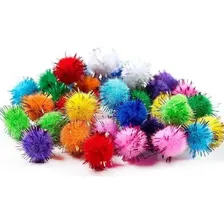 Kit Com 100 Pompom Em Lurex 1.5cm Azul Claro Foto mini 2
