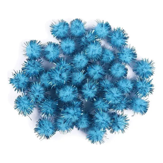 Kit Com 100 Pompom Em Lurex 1.5cm Azul Claro Foto 1