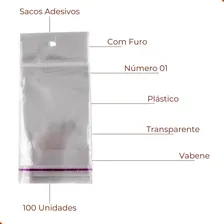 Kit Com 100 Sacos Adesivo Com Furo Nº1 De 06x07cm Foto mini  3