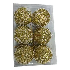 Kit Com 12 Enfeite Bola De Natal Dourada Nevada P/arvore Cor Dourado Bolas Foto mini 3