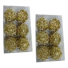 Kit Com 12 Enfeite Bola De Natal Dourada Nevada P/arvore Cor Dourado Bolas Foto mini 1