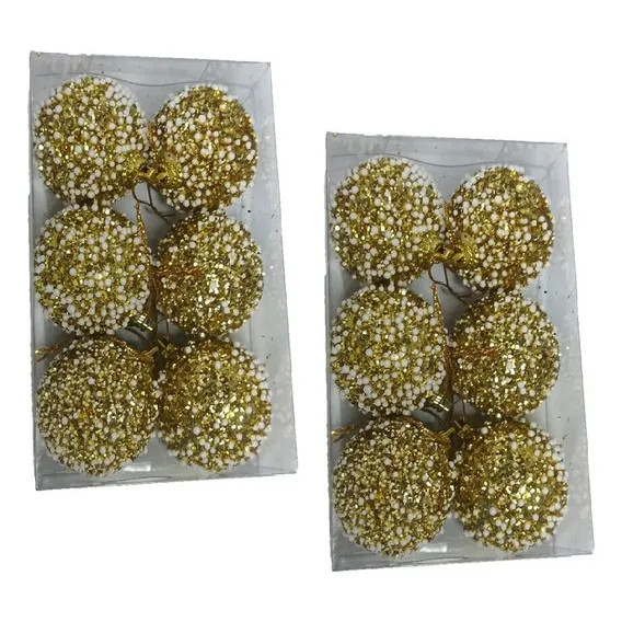 Kit Com 12 Enfeite Bola De Natal Dourada Nevada P/arvore Cor Dourado Bolas Foto 1