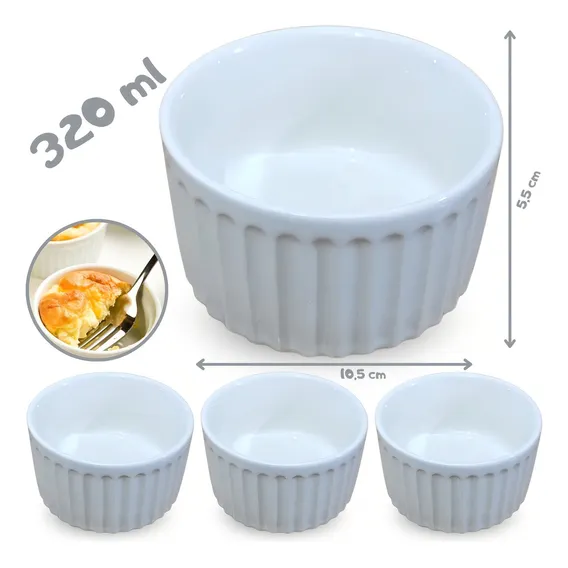 Kit Com 12 Ramekim 320ml Porcelana Suflê Pure Escondidinho Cor Branco Frisado sem desenho Foto 1