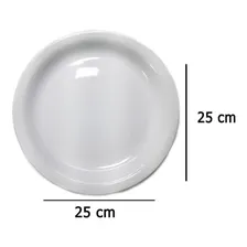 Kit Com 12 Unidades De Pratos Raso Em Ceramica Branco Liso Cor Branco Foto mini  2