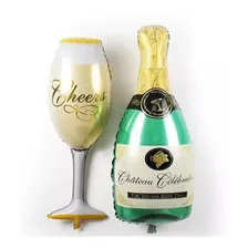 Kit Com 2 Balões Metalizados Garrafa E Taça Champagne Festa Foto  mini 1