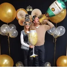 Kit Com 2 Balões Metalizados Garrafa E Taça Champagne Festa Foto mini  2