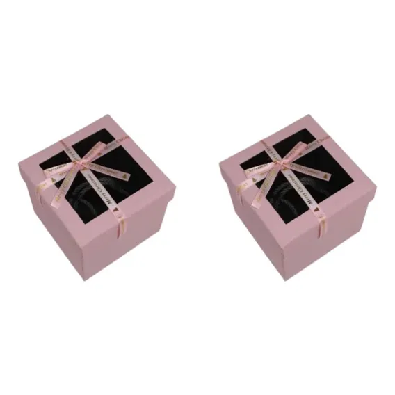 Kit Com 2 Caixas De Presente De Natal Cor Rosa Foto 1