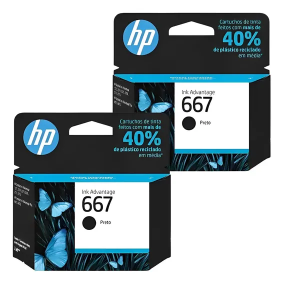 Kit Com 2 Cartuchos Hp 667 Preto 2ml - 3ym79ab Foto 1
