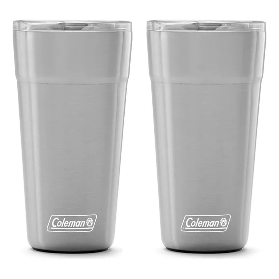 Kit Com 2 Copos Térmicos Com Tampa 600ml Inox Coleman Cor Prateado Liso Foto 1