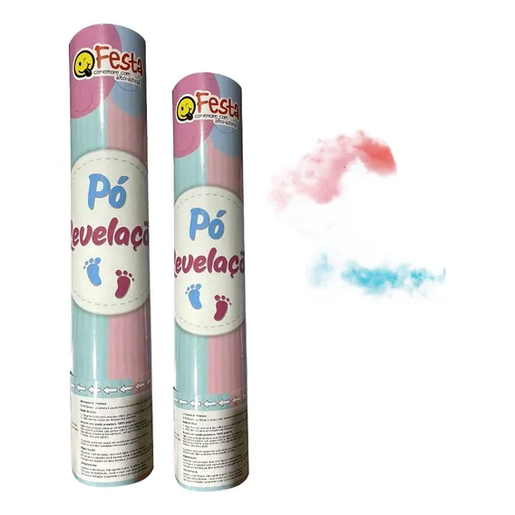 Kit Com 2 Lança Pó Para Chá Revelação Rosa/azul (30cm) Cor Azul Foto 1