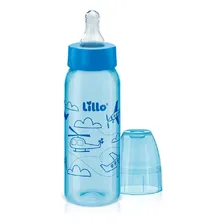 Kit com 2 mamadeiras divertidas 240ml bico 6m+ azul - Lillo Foto mini 3