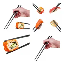 Kit Com 2 Pares De Hashi P/ Sushi Sashimi Miojo Reutilizável Cor Preto Lisa Foto mini  2